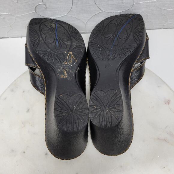 Merona Leather Wedge Sandals Womens 8 Black Stitching Slip on Mules Slides Y2k - Picture 6 of 15